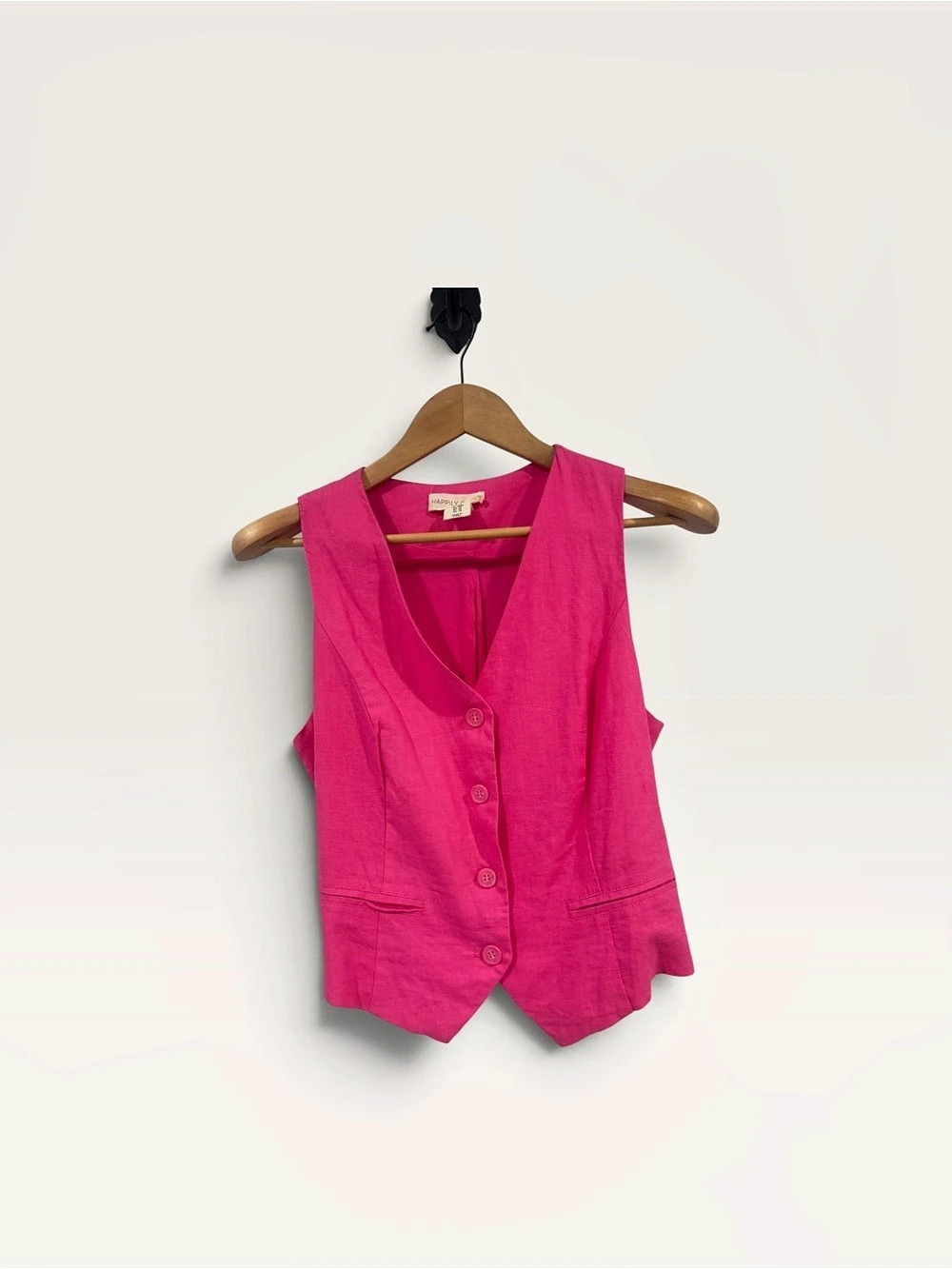 Happily Grey Pink Button Front Vest Size Medium Like New